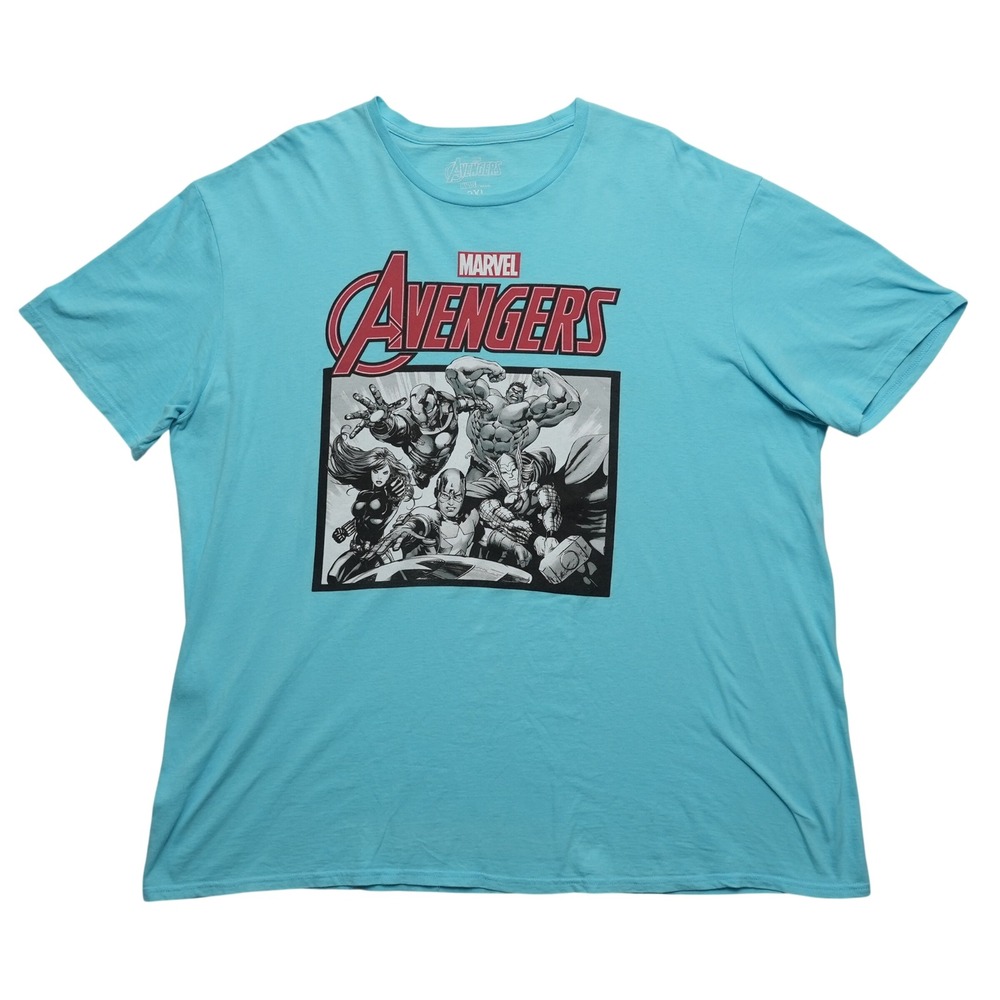 Marvel Avengers Shirt Mens 2XL Iron Man Hulk Thor Graphic Tee Blue Cotton Crew